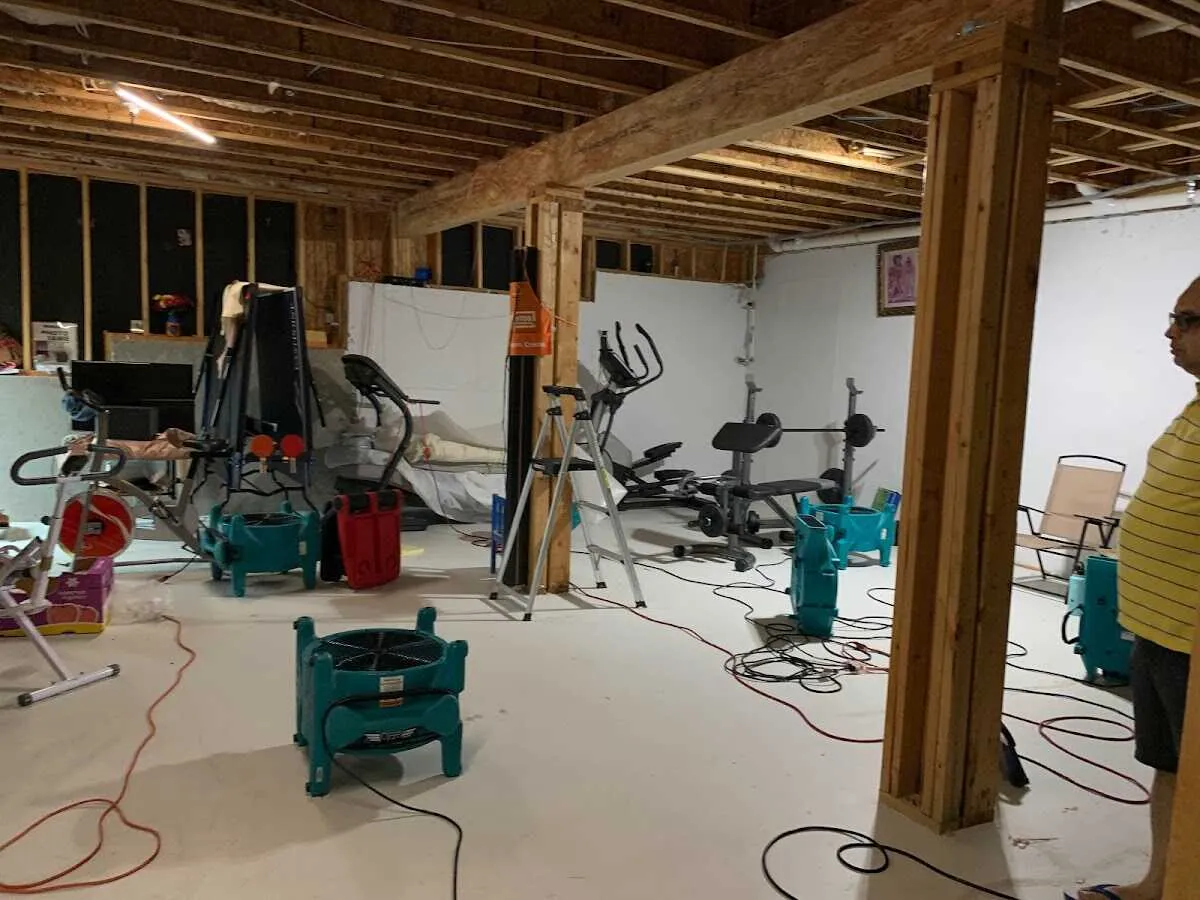 Basement drying equipment setup for Structural Drying in Manville